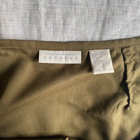 Vintage Y2K Express olive green beaded silk mini skirt Size S - Picture 13 of 15